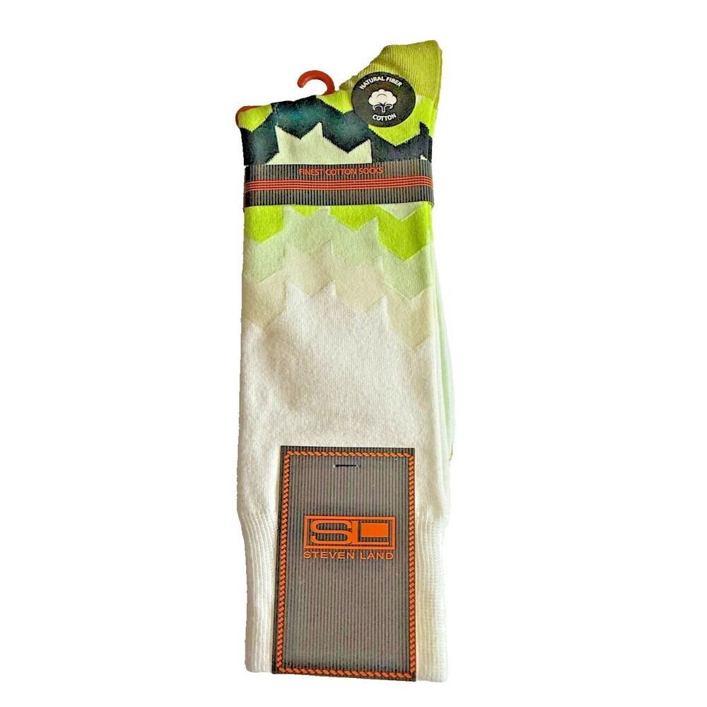 Steven Land Mens Dress Socks Casual Fun White Lime Cotton Sock Size 10-13
